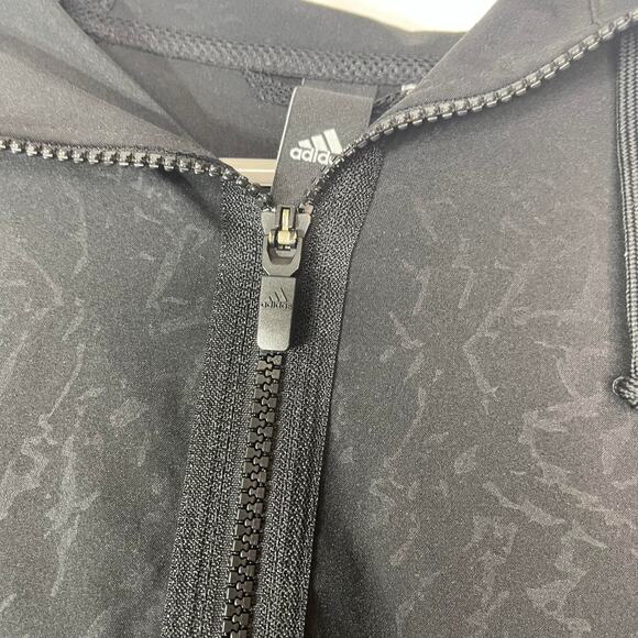 Adidas women's medium jacket light weight black zip front hooded gray pattern - Picture 6 of 16